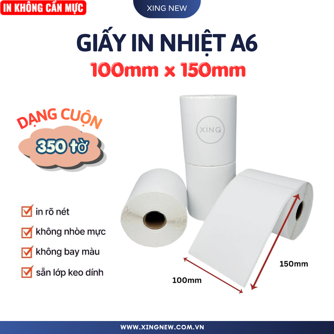 giấy in nhiệt A6 cuộn 100*150 350 tờ
